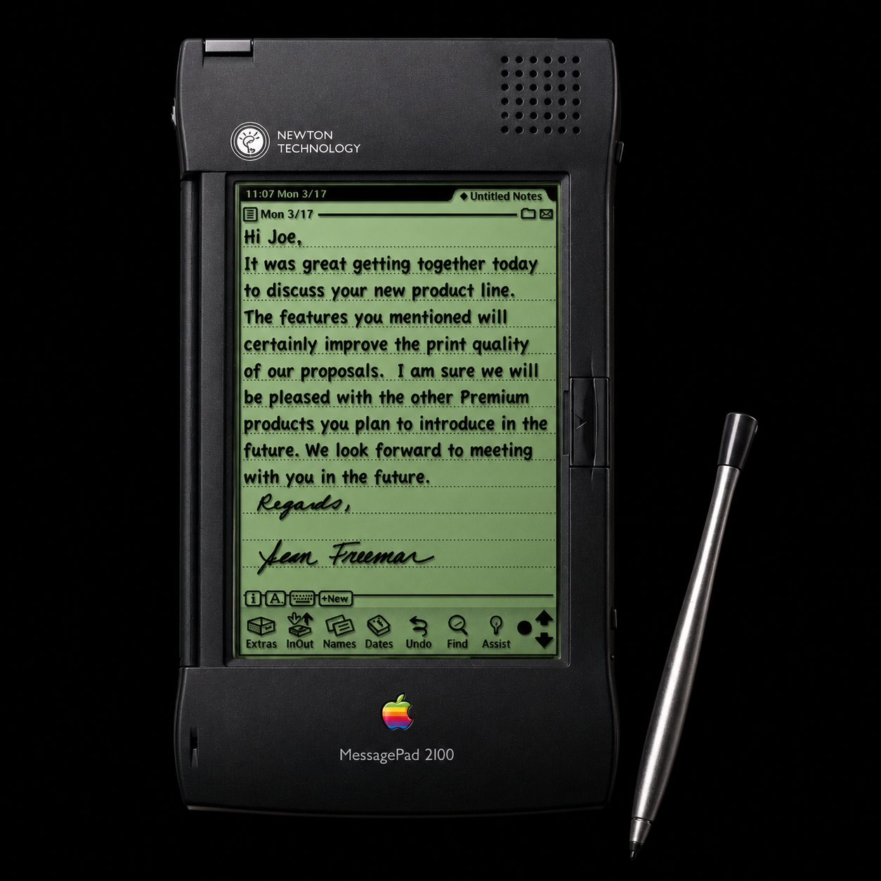 Apple Newton MessagePad with stylus and monochrome note screen