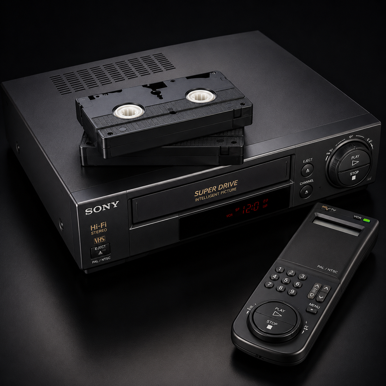 VCR with VHS tapes and remote control