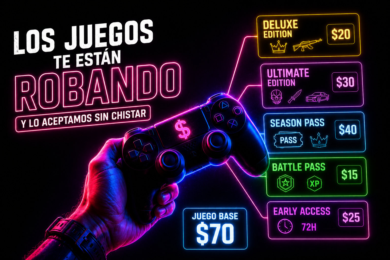 Control de videojuegos conectado a tarjetas de ediciones premium y battle pass