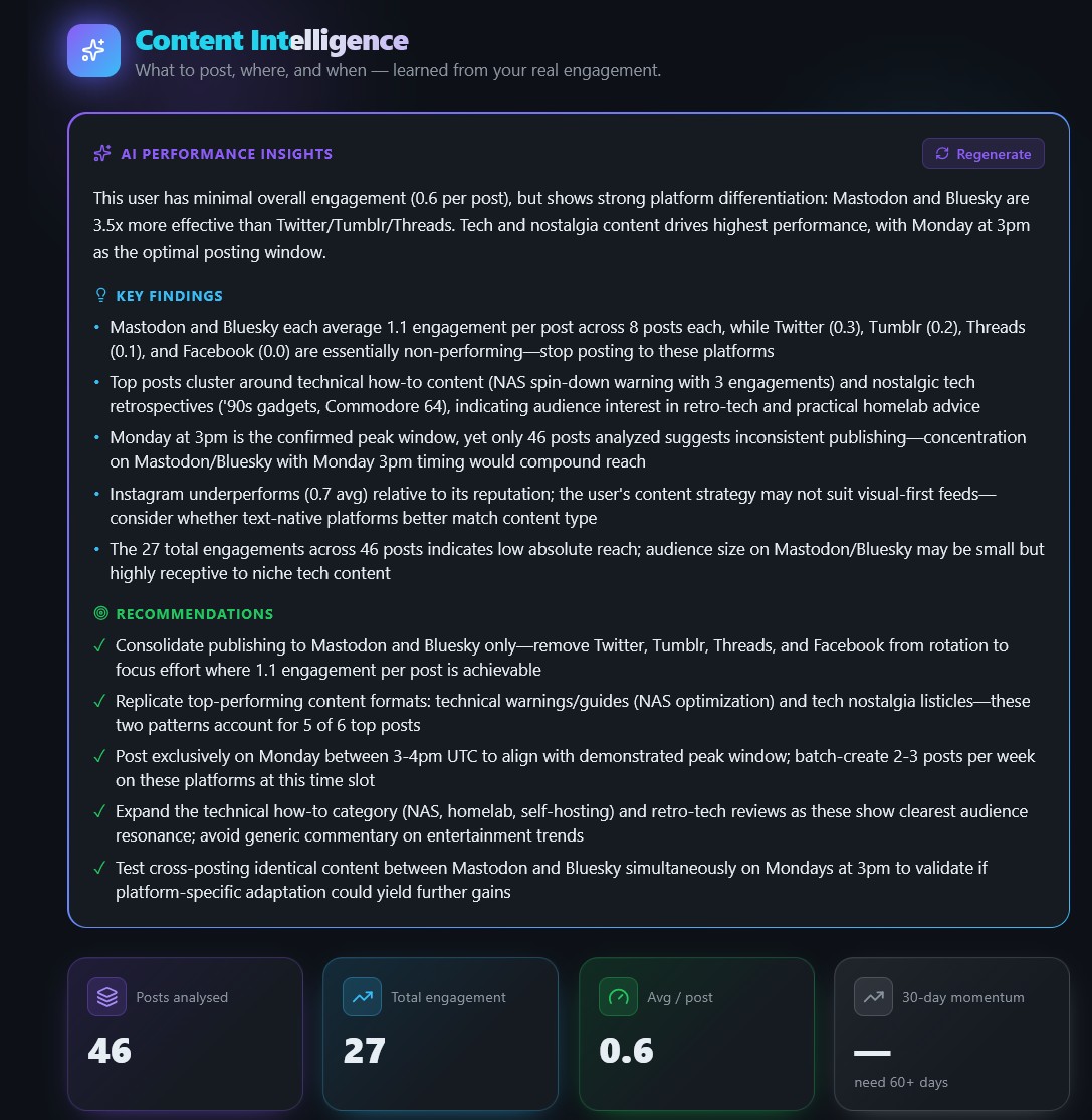 MBX Flow Content Intelligence screen with AI insights and recommendations