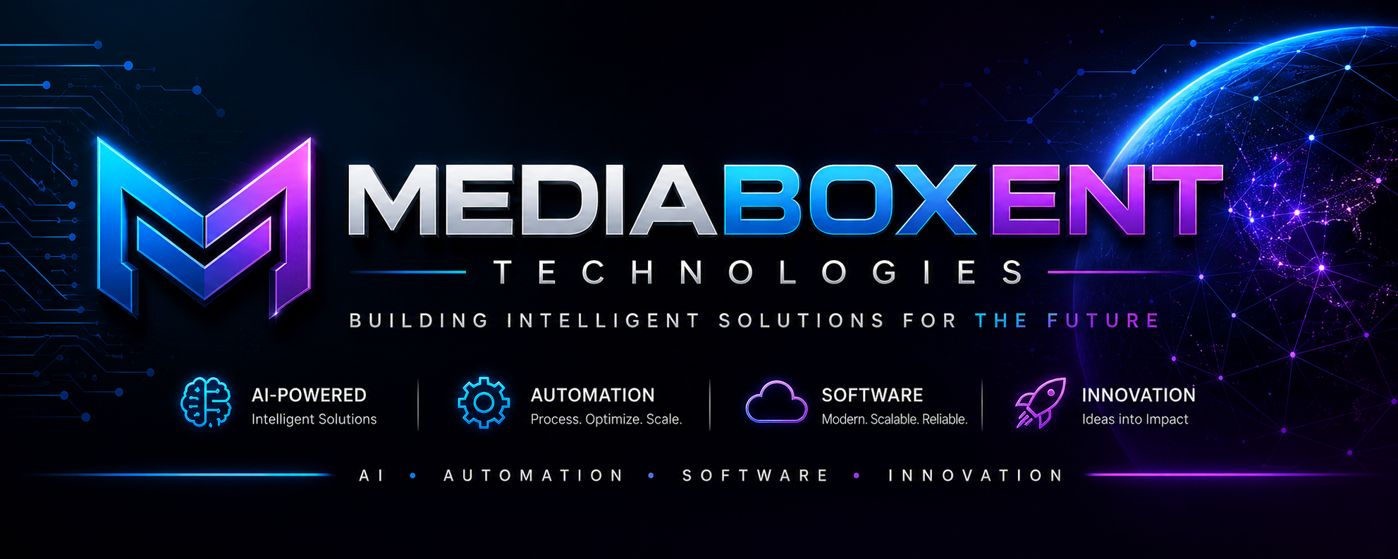 MediaBoxEnt Technologies banner with AI, automation, software and innovation theme