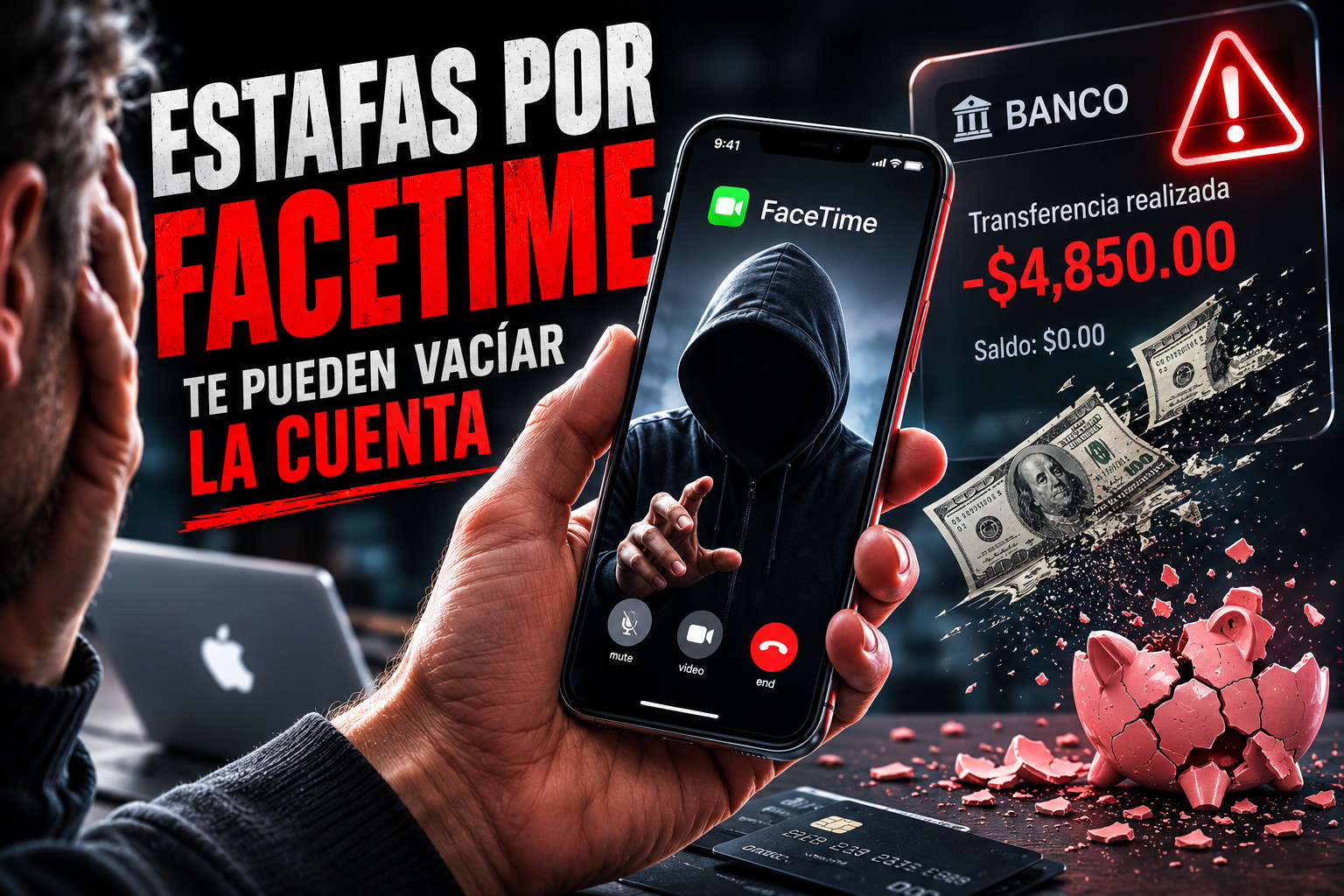 Ilustración de alerta sobre estafas por FaceTime