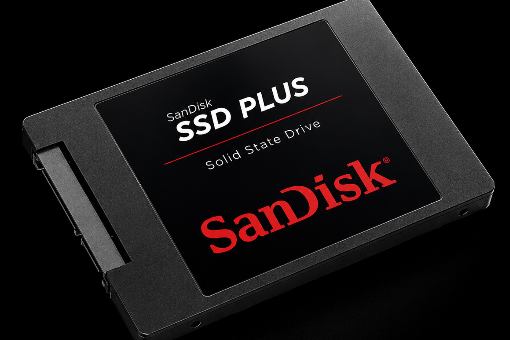 Close-up of a SanDisk SATA solid-state drive