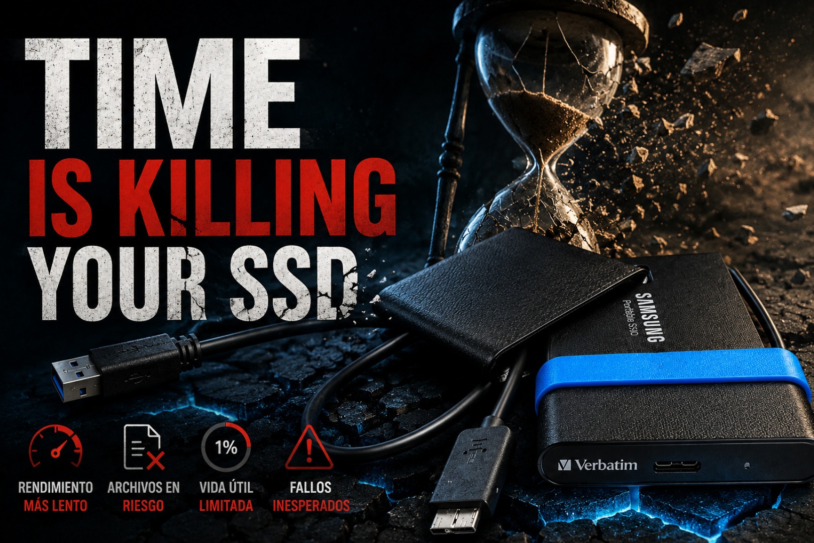 English SSD warning artwork reading Time Is Killing Your SSD