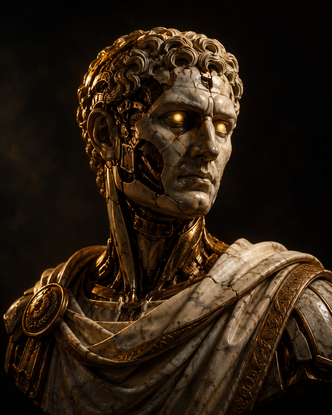 Busto romano androide con ojos dorados brillantes — GPTus Maximus