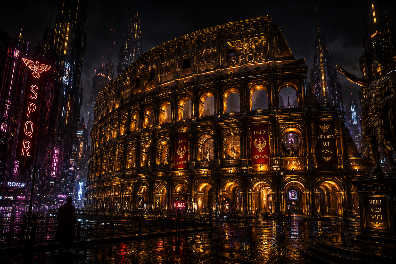 Coliseo romano cyberpunk SPQR